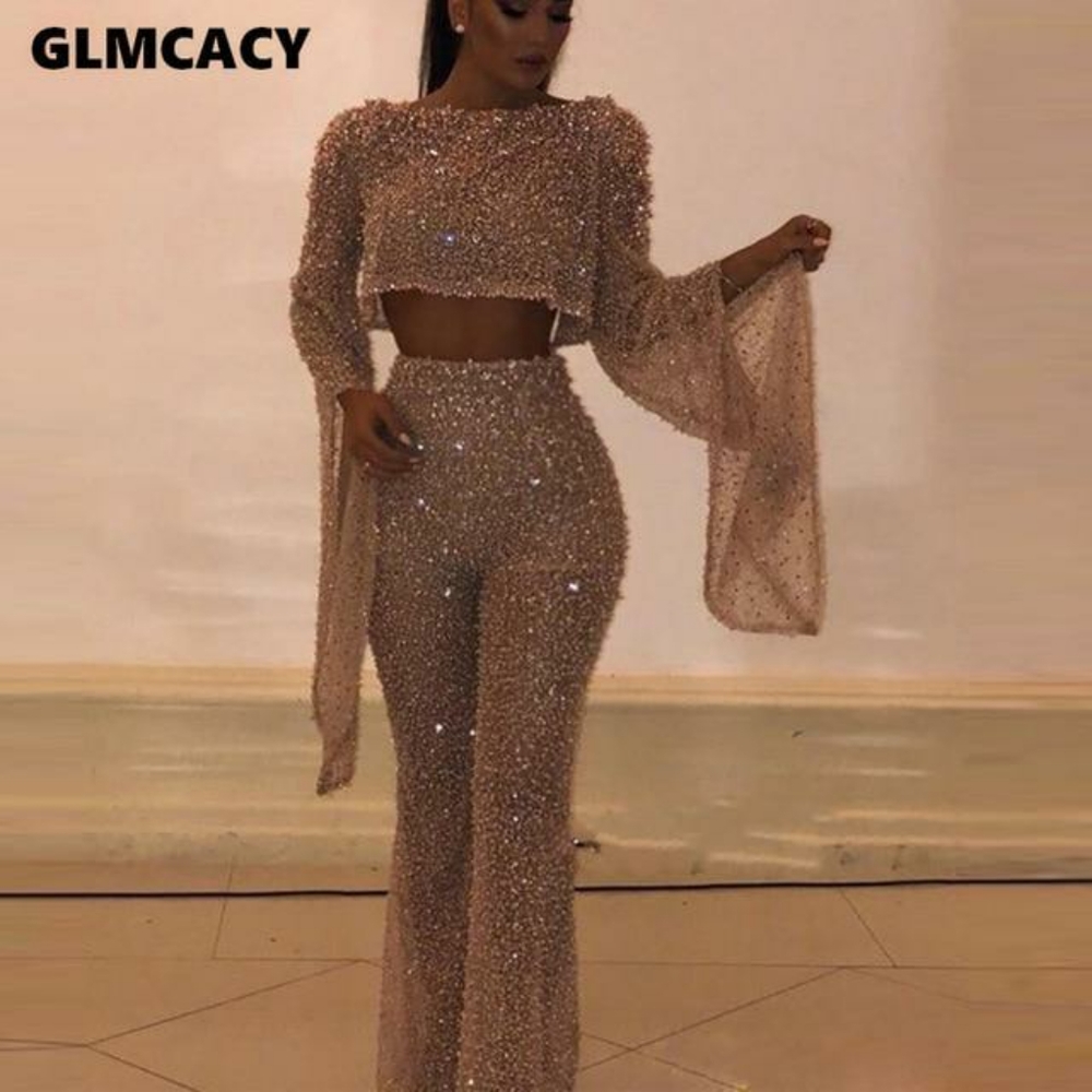 Women Sexy Glitter Sparkly Backless Jumpsuits Even